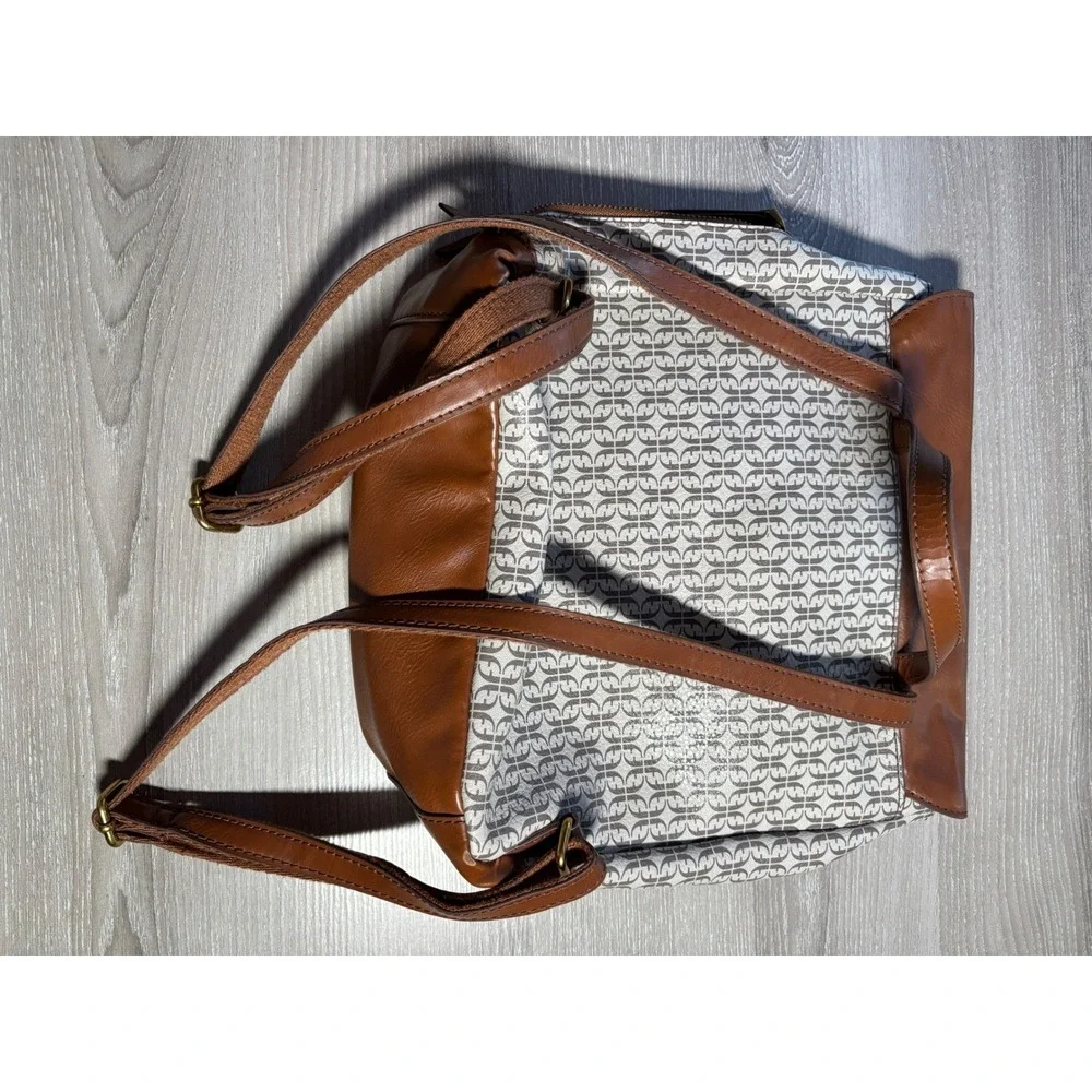 Fossil Vegan Monogram Coated Canvas Backpack Flap Closure Bag Travel‎ Minimalist